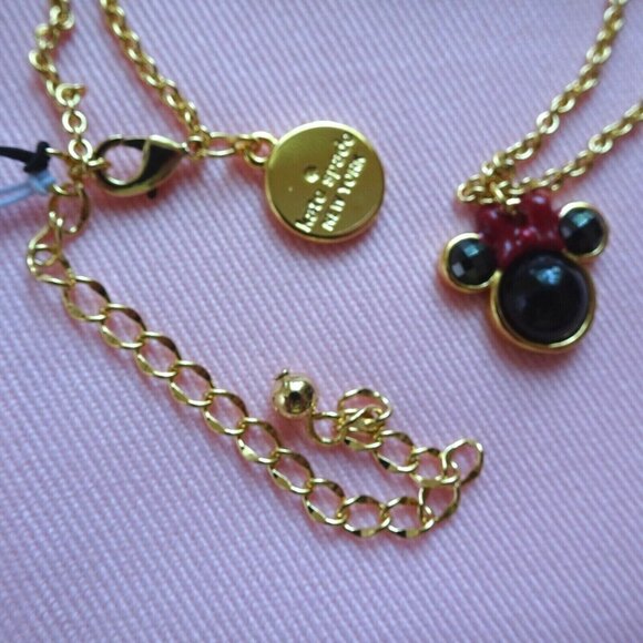 New Disney x Kate Spade Minnie Mouse Necklace Pendant Goldtone With Dust Bag - Picture 7 of 12